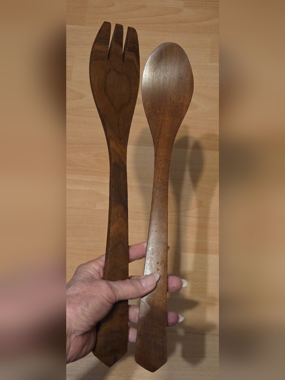 Set of Vintage Mid-century Modern Carved Wooden Salad Servers